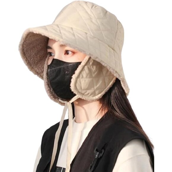 Winter Quilted Bucket Hat Women Down Padding Foldable Earflap Thick Plush main image 4
